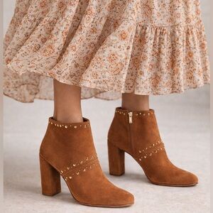 Sam Edelman Brown Studded Suede Block Heel Ankle Boots Brown Size 11
